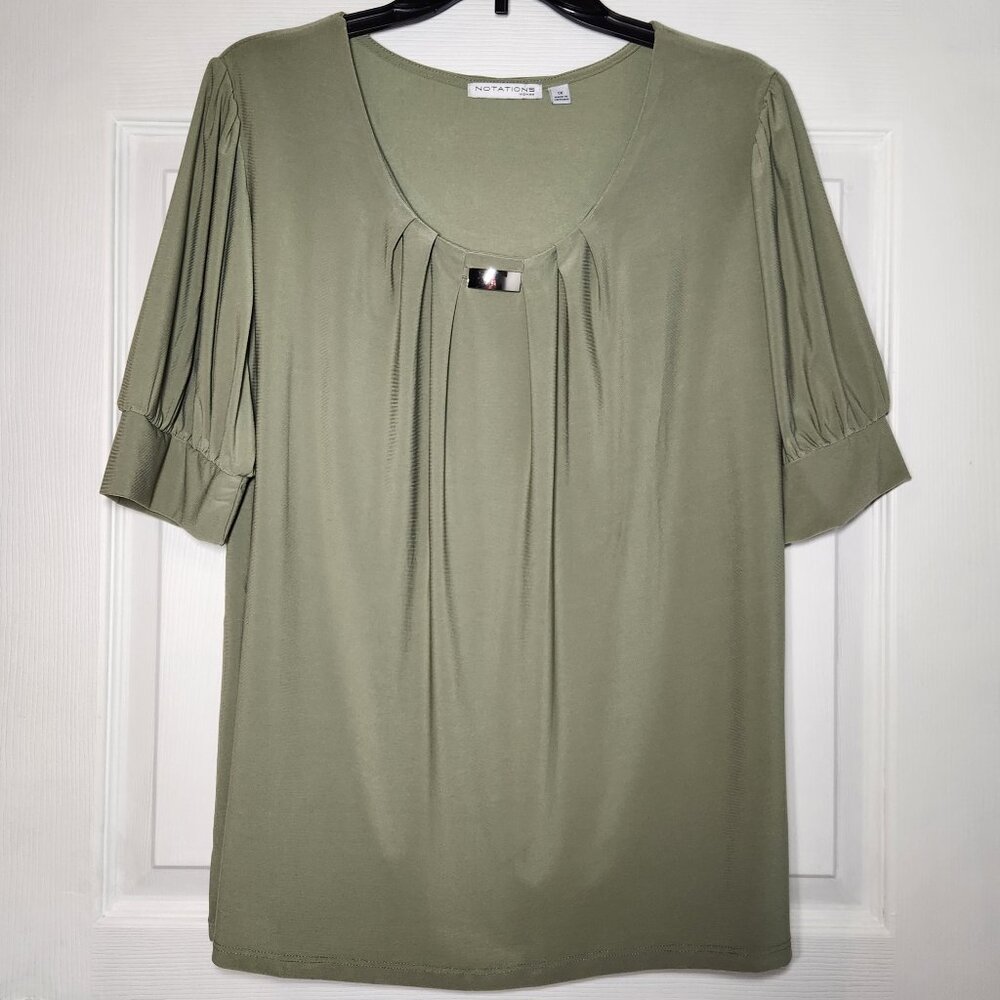 Notations Blouse with Siver Tone Neckline Accent - Size 1X